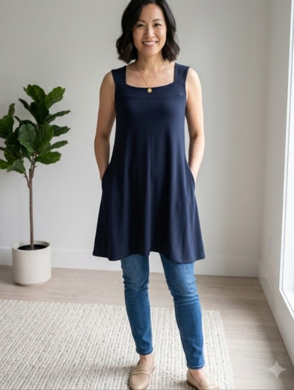 Sympli Square Neck Sleeveless Tunic
